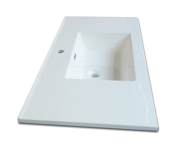 Mobile bagno bianco opaco 100x46 cannettato Urbino 2.0 con lavabo in resina e due cassetti