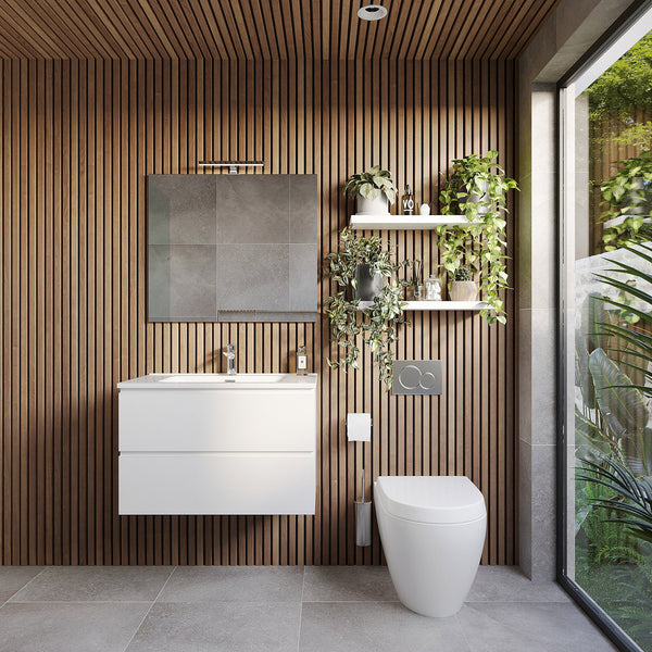 Mobile bagno 100x47 bianco lucido con lavabo specchio e lampada Atene