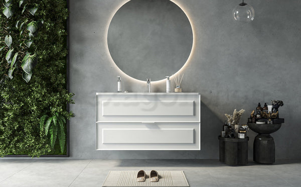 Mobile bagno bianco opaco 102x47 Dublino con lavabo in ceramica due cassetti con cornice