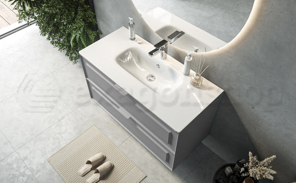 Mobile bagno grigio opaco 102x47 Dublino con lavabo in ceramica due cassetti con cornice