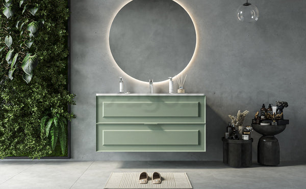 Mobile bagno salvia opaco 102x47 Dublino con lavabo in ceramica due cassetti con cornice