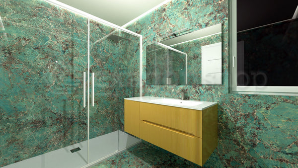 Smyle Onda Blob 115x50 Mobile bagno giallo bikini lucido con anta sinistra lavabo mineralmarmo e specchio