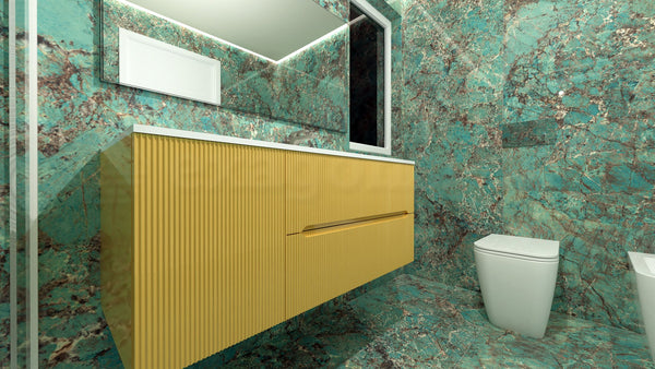 Smyle Onda Blob 115x50 Mobile bagno giallo bikini lucido con anta sinistra lavabo mineralmarmo e specchio