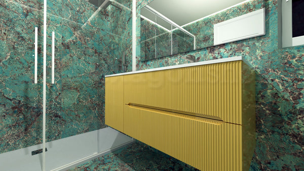 Smyle Onda Blob 115x50 Mobile bagno giallo bikini lucido con anta sinistra lavabo mineralmarmo e specchio