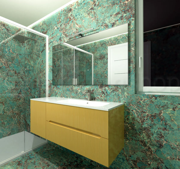 Smyle Onda Blob 115x50 Mobile bagno giallo bikini lucido con anta sinistra lavabo mineralmarmo e specchio