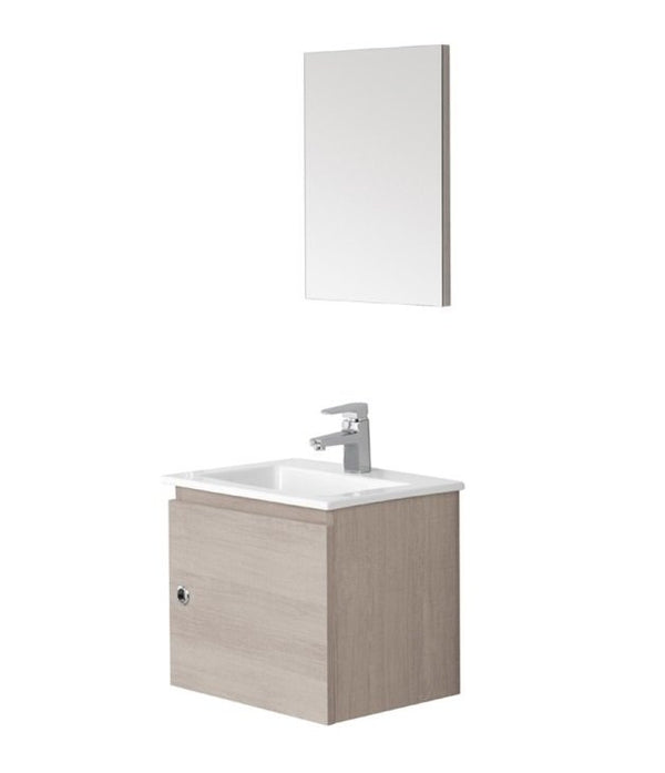 Mobile bagno 50x36 rovere chiaro lavabo in ceramica e specchio Vinci