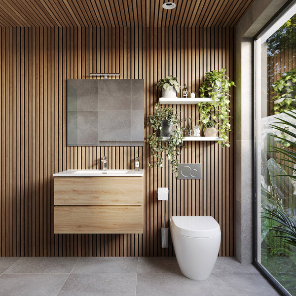 Mobile bagno 60x47 quercia Atene con lavabo e specchio con lampada