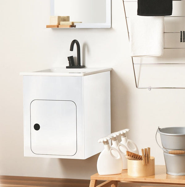 Mobile bagno bianco opaco 60x50 in alluminio con specchio tondo 60 cm Alluminium