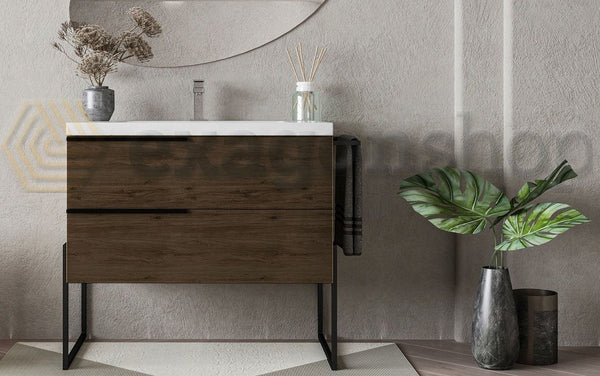 Mobile bagno Olmo scuro 80x45 Venezia a pavimento con lavabo e portasciugamani