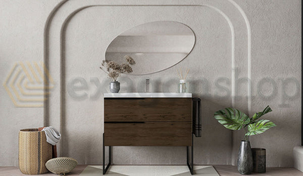 Mobile bagno Olmo scuro 80x45 Venezia a pavimento con lavabo e portasciugamani