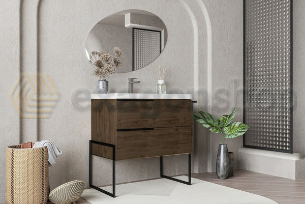 Mobile bagno Olmo scuro 80x45 Venezia a pavimento con lavabo e portasciugamani