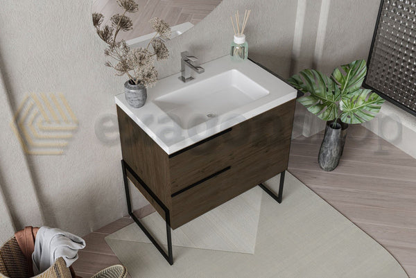 Mobile bagno Olmo scuro 80x45 Venezia a pavimento con lavabo e portasciugamani