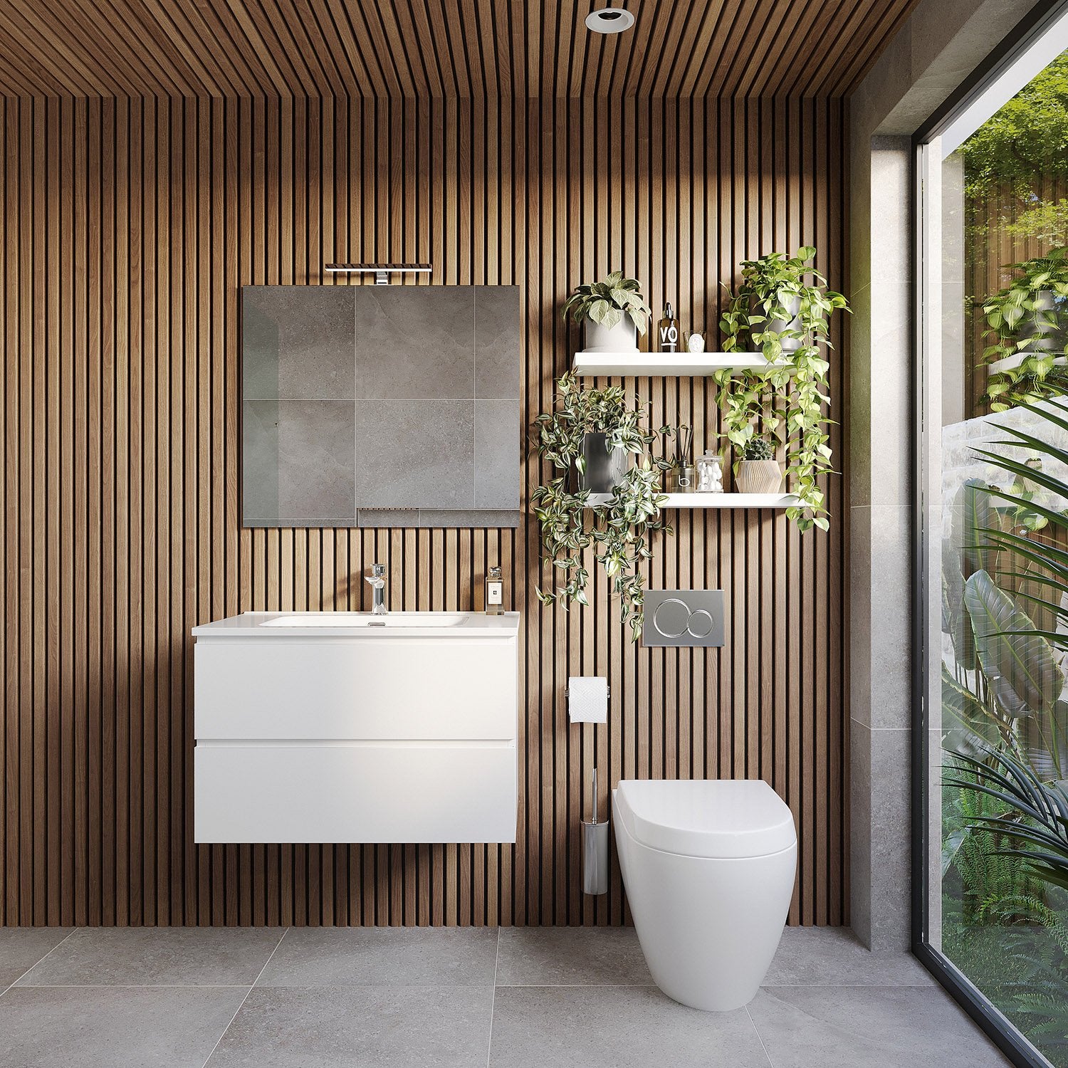 Mobile bagno 80x47 bianco lucido Atene con lavabo e specchio con lampada