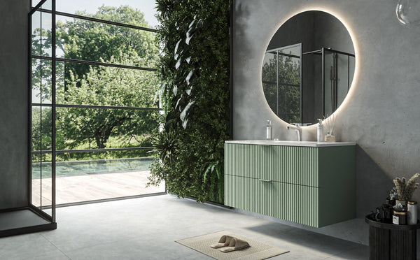Mobile bagno salvia opaco 82x47 cannettato Teramo con lavabo in ceramica due cassetti
