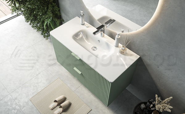 Mobile bagno salvia opaco 82x47 cannettato Teramo con lavabo in ceramica due cassetti