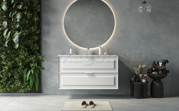 Mobile bagno bianco opaco 82x47 Dublino con lavabo in ceramica due cassetti con cornice