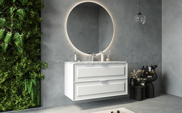 Mobile bagno bianco opaco 82x47 Dublino con lavabo in ceramica due cassetti con cornice