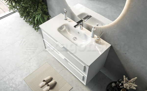 Mobile bagno bianco opaco 82x47 Dublino con lavabo in ceramica due cassetti con cornice