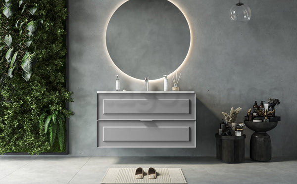 Mobile bagno grigio opaco 82x47 Dublino con lavabo in ceramica due cassetti con cornice