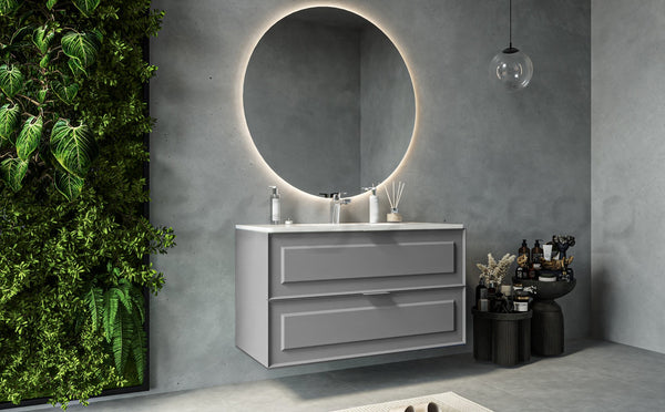 Mobile bagno grigio opaco 82x47 Dublino con lavabo in ceramica due cassetti con cornice