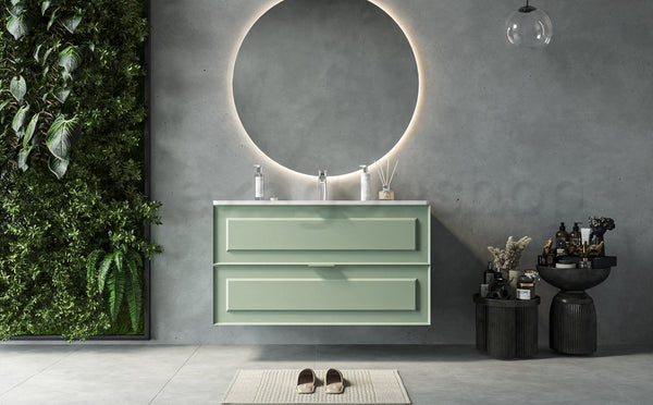 Mobile bagno salvia opaco 82x47 Dublino con lavabo in ceramica due cassetti con cornice
