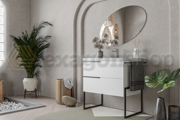Mobile bagno 80x45 bianco lucido Venezia a pavimento con lavabo e portasciugamani