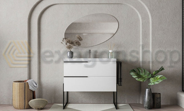 Mobile bagno 80x45 bianco lucido Venezia a pavimento con lavabo e portasciugamani