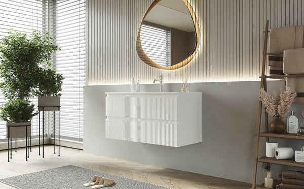 Mobile bagno cannettato 100X46 bianco lavabo resina cassetti soft close Pisa