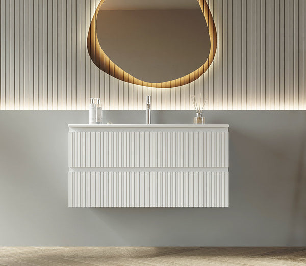 Mobile bagno cannettato 100X46 bianco lavabo resina cassetti soft close Pisa