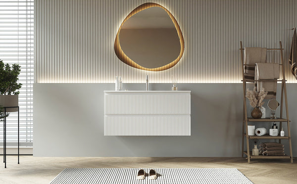 Mobile bagno cannettato 100X46 bianco lavabo resina cassetti soft close Pisa