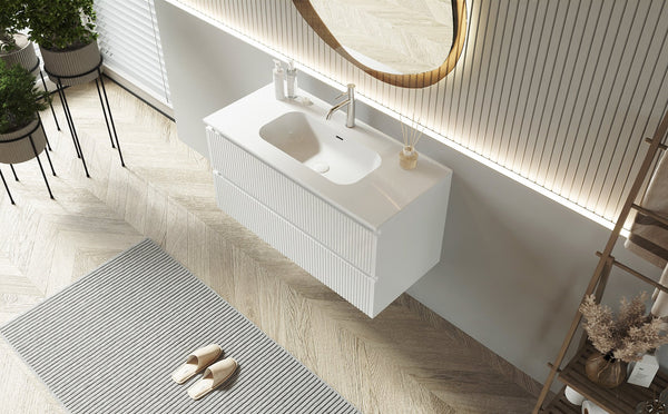 Mobile bagno cannettato 100X46 bianco lavabo resina cassetti soft close Pisa