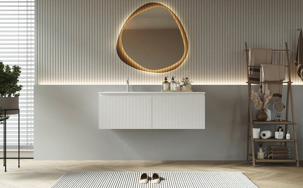 Mobile bagno cannettato 120X46 bianco lavabo resina cassetti destro sinistra Pisa