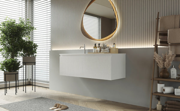 Mobile bagno cannettato 120X46 bianco lavabo resina cassetti destro sinistra Pisa