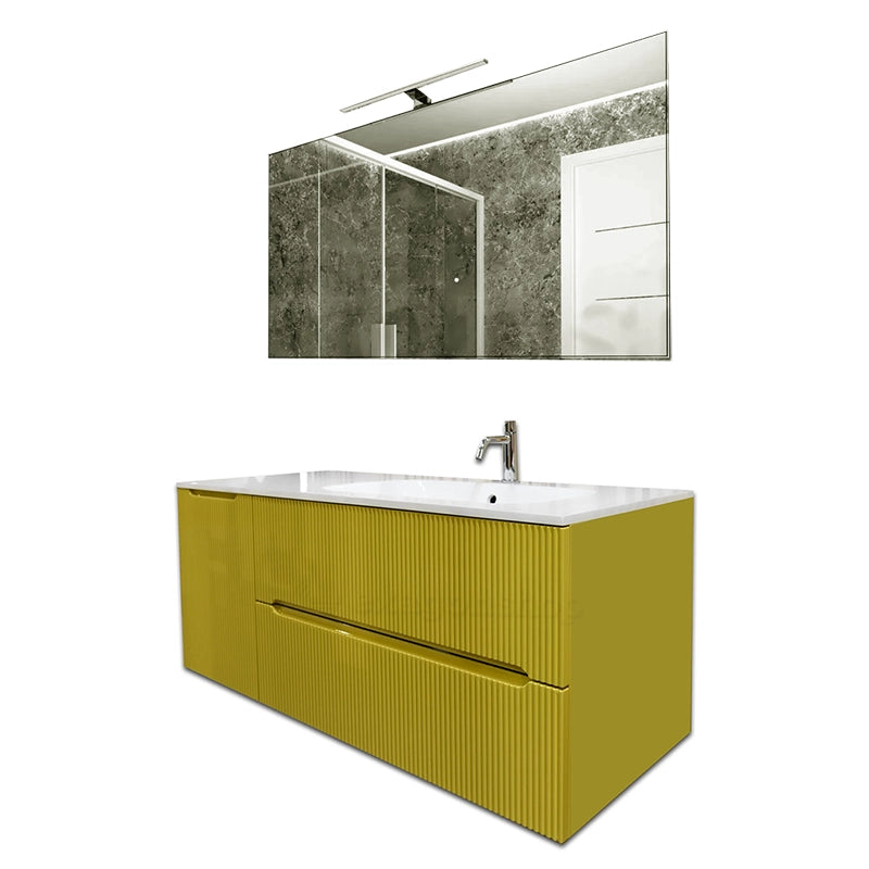 Smyle Onda Blob 115x50 Mobile bagno giallo bikini lucido con anta sinistra lavabo mineralmarmo e specchio