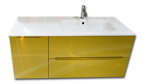 Smyle Onda Blob 115x50 Mobile bagno giallo bikini lucido con anta sinistra lavabo mineralmarmo e specchio