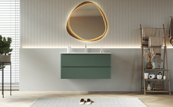 Mobile bagno cannettato 100X46 verde lavabo resina soft close Pisa