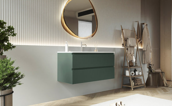 Mobile bagno cannettato 100X46 verde lavabo resina soft close Pisa