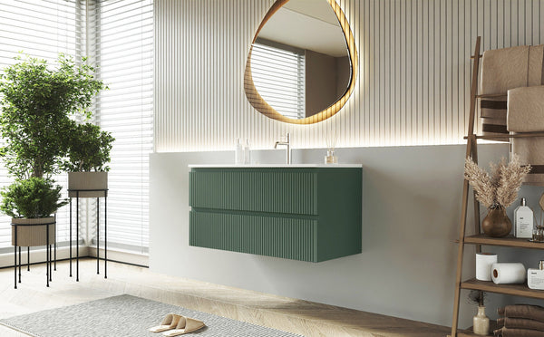 Mobile bagno cannettato 100X46 verde lavabo resina soft close Pisa