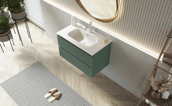 Mobile bagno cannettato 100X46 verde lavabo resina soft close Pisa