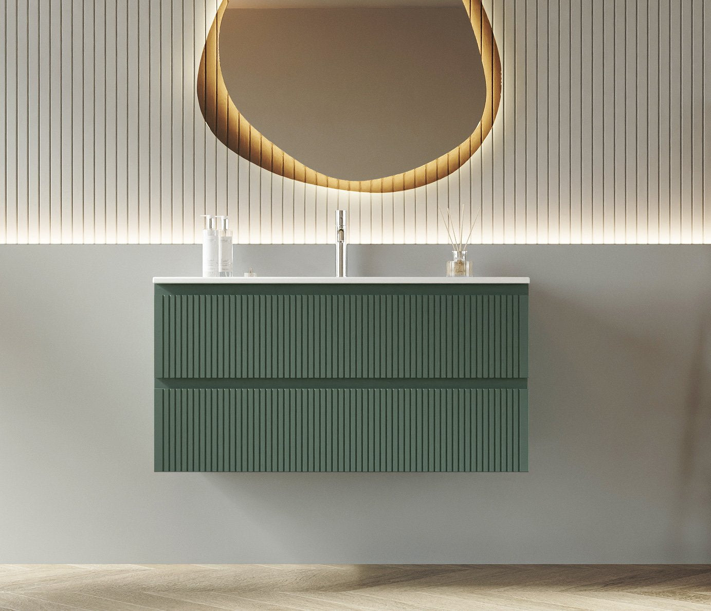 Mobile bagno cannettato 100X46 verde lavabo resina soft close Pisa