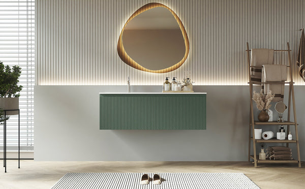 Mobile bagno cannettato 120X46 verde lavabo resina cassetti destro sinistra Pisa