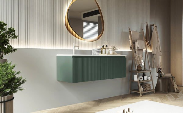 Mobile bagno cannettato 120X46 verde lavabo resina cassetti destro sinistra Pisa
