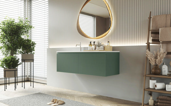 Mobile bagno cannettato 120X46 verde lavabo resina cassetti destro sinistra Pisa