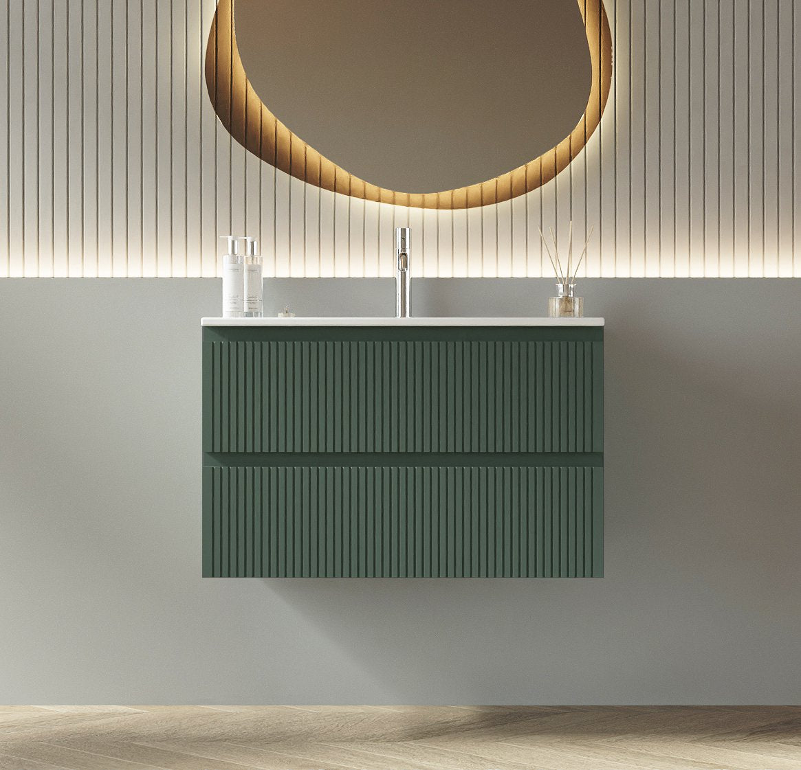 Mobile bagno cannettato 80X46 verde lavabo resina soft close Pisa