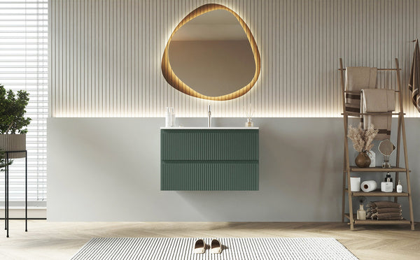 Mobile bagno cannettato 80X46 verde lavabo resina soft close Pisa