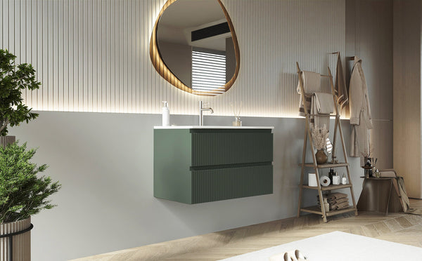 Mobile bagno cannettato 80X46 verde lavabo resina soft close Pisa