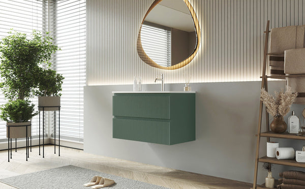 Mobile bagno cannettato 80X46 verde lavabo resina soft close Pisa