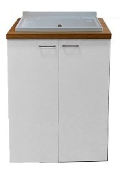 Mobile lavatoio 71x65 due ante vasca in metacrilato fondo in alluminio H 91 maniglie cromate noce bianco lucido