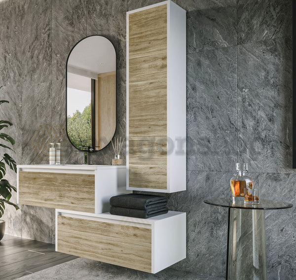 Mobile bagno 80x47 Siena Quercia bianco lucido con colonna push&pull e lavabo