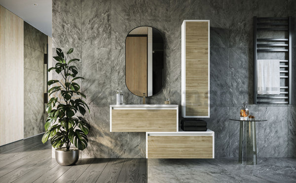 Mobile bagno 80x47 Siena Quercia bianco lucido con colonna push&pull e lavabo